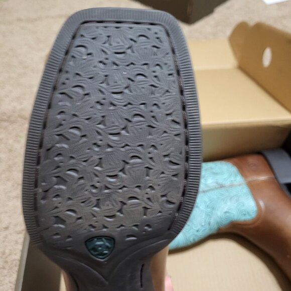Women Ariat Round Up Wide Square Toe Beduino Brown Turquoise Floral Embossed 9.5 - Picture 8 of 15